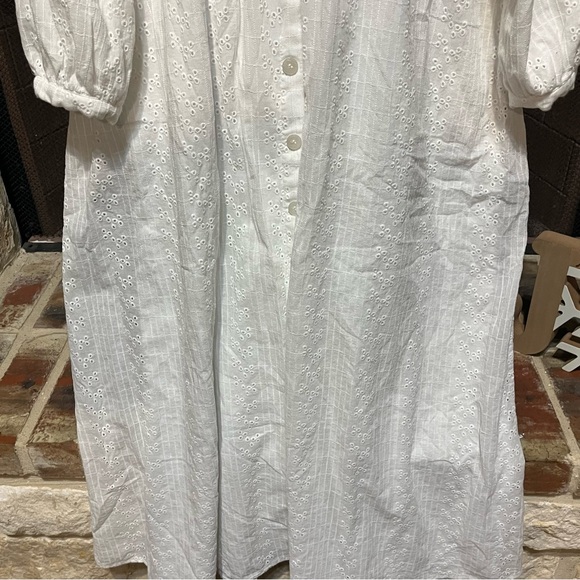 White Long-Sleeve Button-Front Maxi Dress with Eyelet Embroidery - Picture 5 of 11